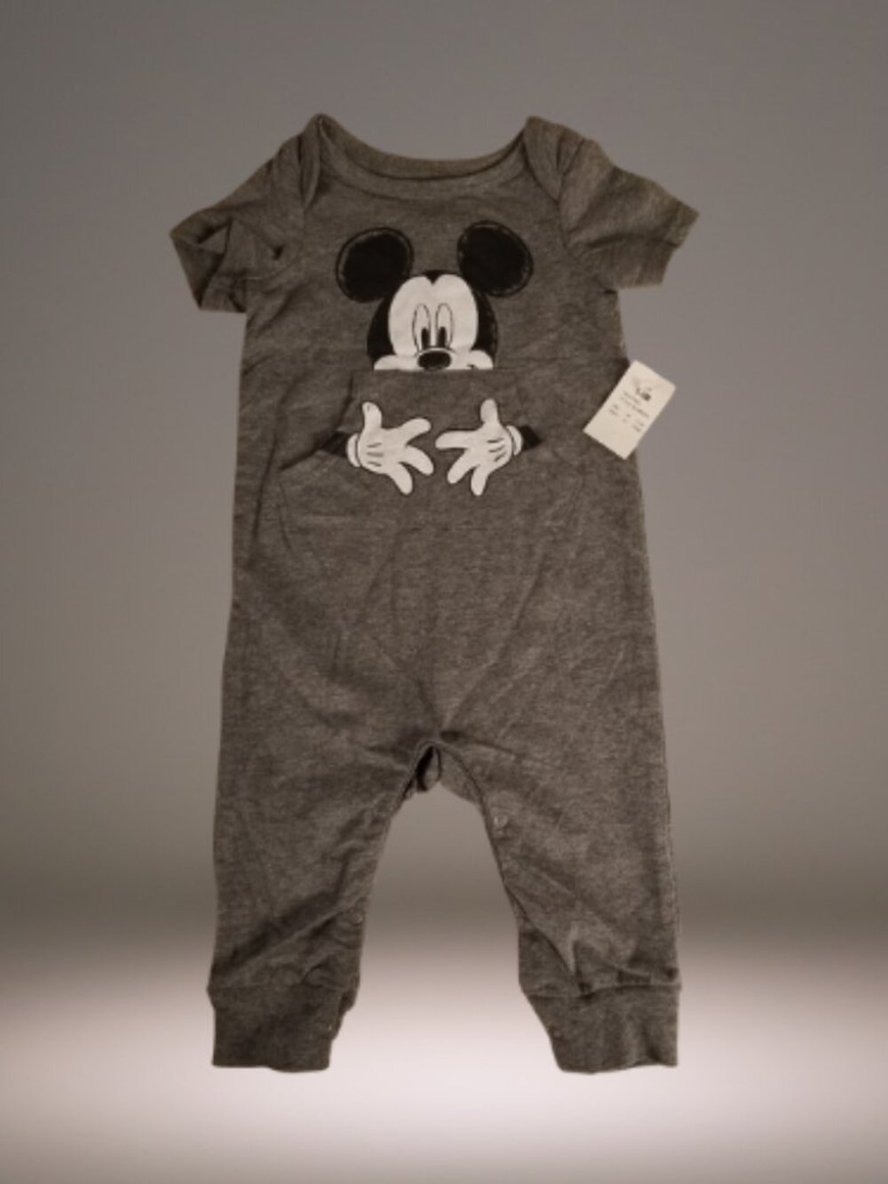 Disney Baby Mickey Mouse Romper 6-9M Gray Pocket One Piece NWT